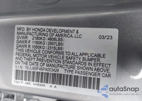 2023 Acura Tlx Technology Package z USA, uszkodzony, nr VIN 19UUB5F46PA003428